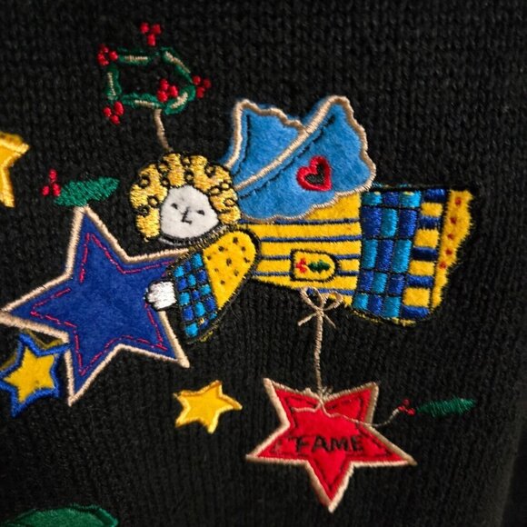 Quaker Factory Vintage Unique Angel Embroidered  V Neck Cardigan Sweater Size L - Picture 4 of 10